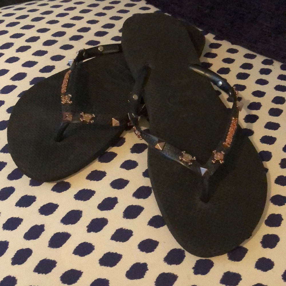Havaianas Black & Rose Gold Flip Flops